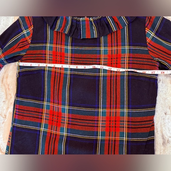 Women’s ELIZABETH WILSON red plaid ruffle zip up blouse- Size Small - Picture 5 of 6